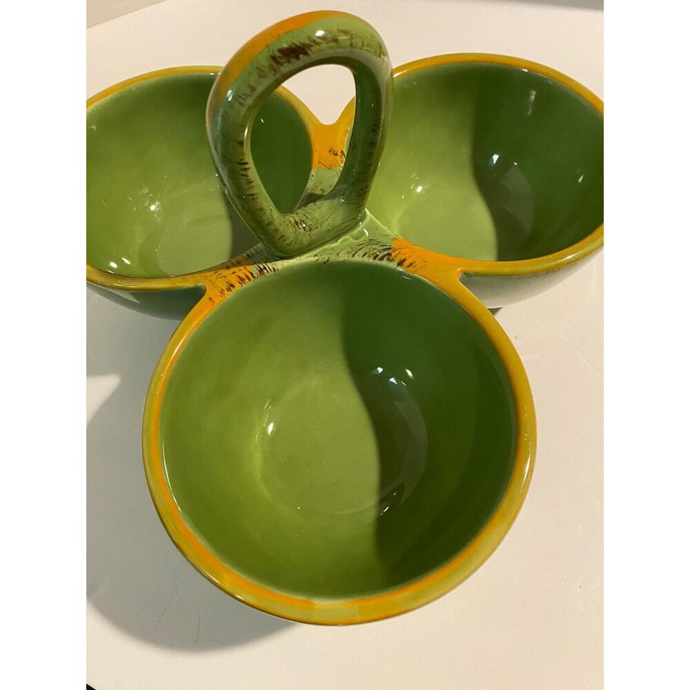 3 Section GREEN Serving Dish Bowl Set for Candy, Nuts, Dips, Condiments